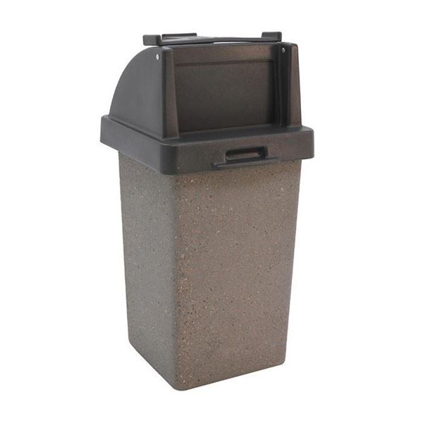 30 Gallon Concrete Pool Deck Trash Can with Push Door Lid and Tray