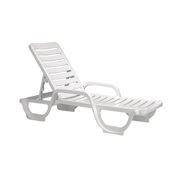 White Bahia Plastic Resin Chaise Lounge 30 lbs. Pool Furniture Supply